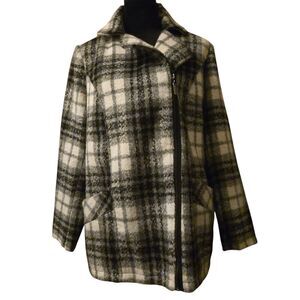 Susan Graver M Zip Up Coat Wool Blend Black/White Mature Pockets QVC Winter